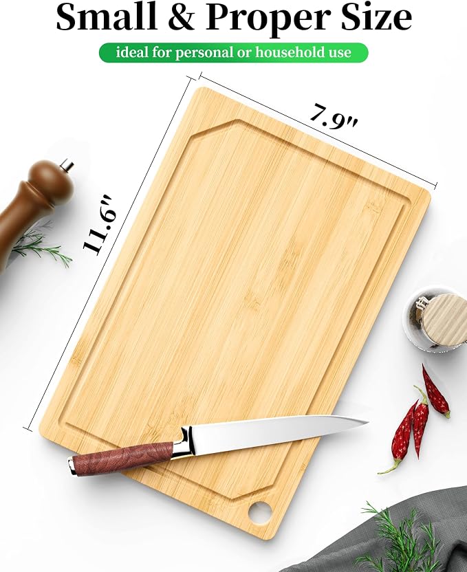 Kitsure Bamboo Cutting Board for Kitchen, Medium, Natural | Multi-Sizes Wooden Cutting Boards for Chopping & Serving, Convenient Kitchen Essentials, Deep Juice Grooves