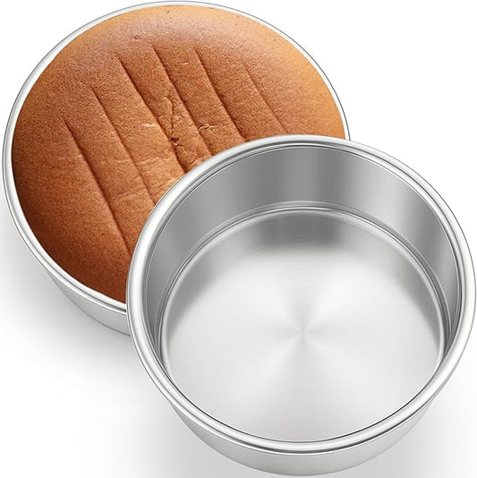 Leonyo 6 Inch Round Cake Pans, 2 Pack Stainless Steel Smash 6Inch Round Cake Pan Tins Set for Baking, Metal Circle Layer Tin for Birthday Wedding Party, Dishwasher Oven Safe