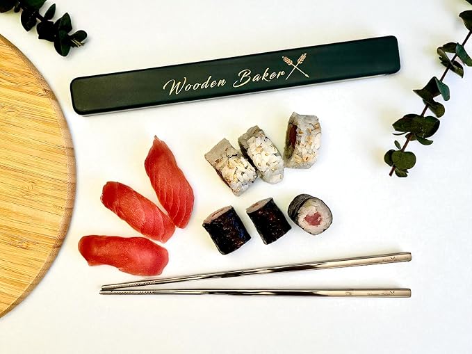 Premium Stainless Steel (316 Grade) Chopsticks with Travel Case and Anti -Slip Design (Large)
