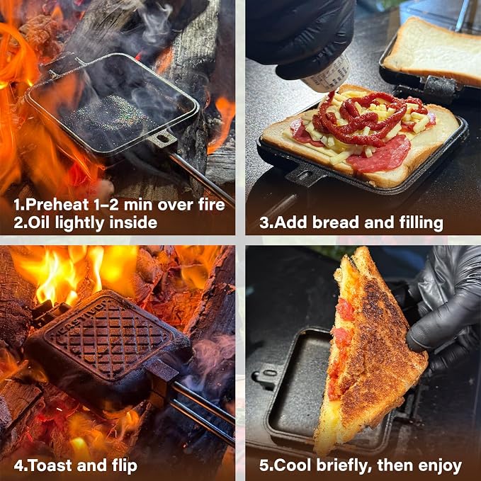 Mountain Pie Maker Cast Iron, Campfire Pie Iron, Hobo Pie Maker for Camping, 2-Pack