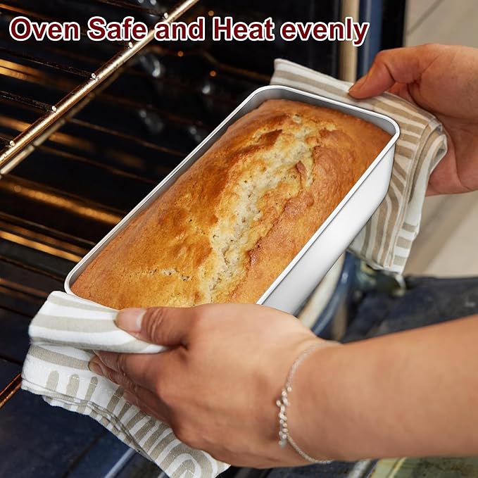 LIANYU 2 Pack Stainless Steel Bread Pan Set for Baking, 1 Large (12x5 Inch) & 1 Medium (9x5 Inch) Loaf Pans, Non Toxic Metal Bakeware for Meatloaf, Sourdough Bread, Lasagna, Oven & Dishwasher Safe