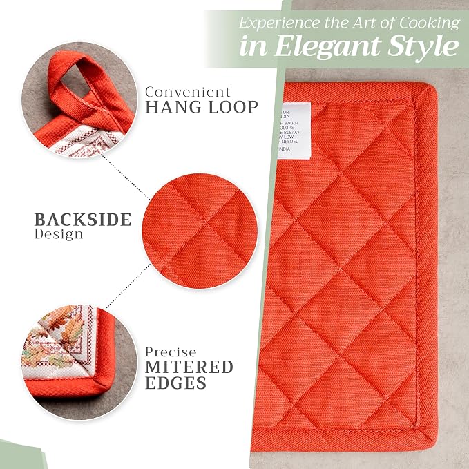 Maison d' Hermine Pot Holders 100% Cotton Potholders (8" x 8", Pack of 1) | Heat Resistant Hot Pads with Loop BBQ Cooking Baking Hotel Kitchen Handling Hot Pans Thanksgiving Christmas - Amarante