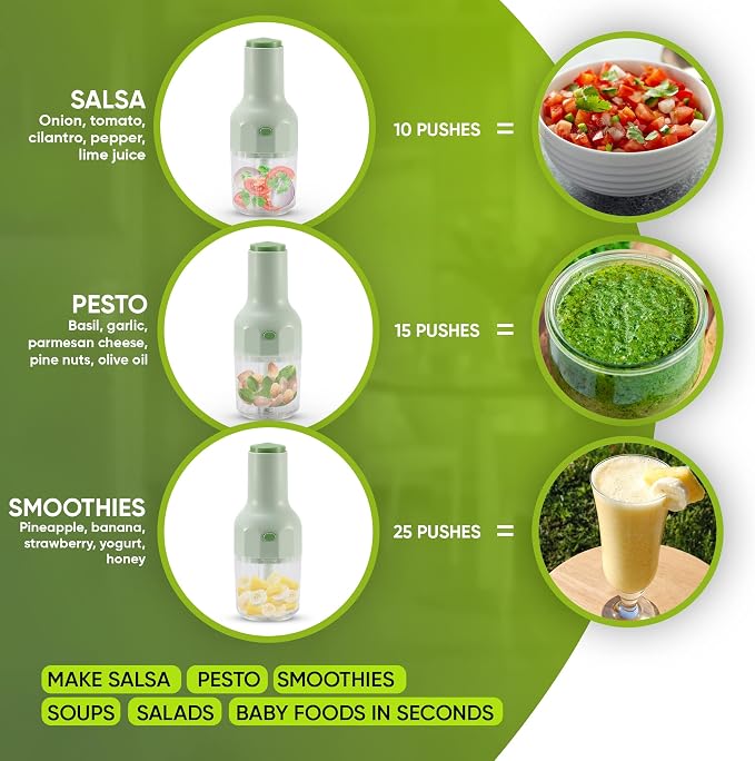 Brieftons Express Small Manual Food Chopper, 2-Cup: Hand Chopper with Container, Push-Down Pump Onion Chopper, Garlic Chopper, Green Veggie Cutter for Salsa, Salad, Coleslaw, Baby Food, Indian Cooking