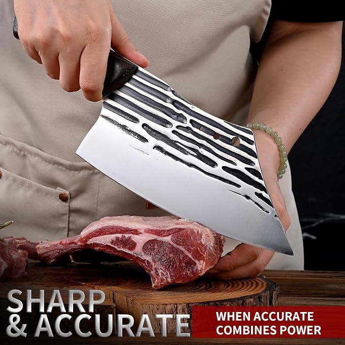 SHI BA ZI ZUO Butcher Knife Forged Cleaver Knife Ultra Sharp Kitchen Knife Chef Knife for Meat Cutting with Wooden Handle