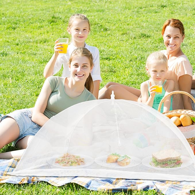 Extra Large Food Cover, 3 Jumbo (40"X23.7"), White Mesh Plate Serving Tents, Pop-Up Umbrella Screen Tents, Patio Net for Outdoor Camping, Picnics, Parties, BBQ, Collapsible and Reusable