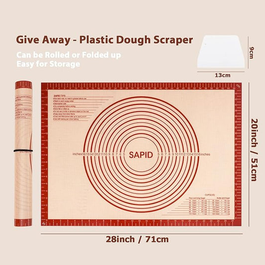 Sapid Extra Thick Silicone Pastry Mat Non-slip with Measurements for Non-stick Silicone Baking Mat Extra Large, Dough Rolling, Pie Crust, Kneading Mats, Countertop, Placement Mats (20" x 28", Red)