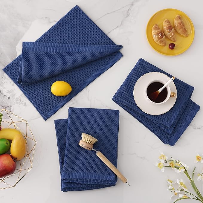 Homaxy 100% Cotton Oversized Waffle Weave Kitchen Towels, 5-Pack, Navy Blue | 20 x 28 Inches, Ultra Soft Absorbent Dish Towels, Quick Drying Large Cleaning Towels