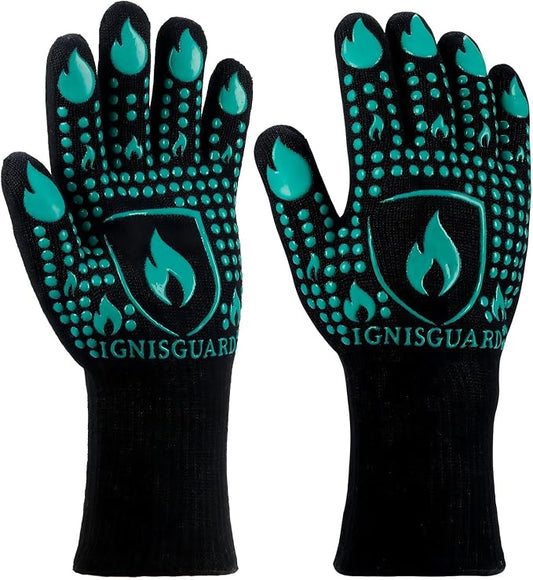 BBQ & Grill Gloves, Oven Gloves, 1472°F Silicone Oven Mitts Heat Resistant Grilling Gloves Fireproof Non-Slip for Barbecue Cooking Baking Smoking, 1-Pair (Green, Large)