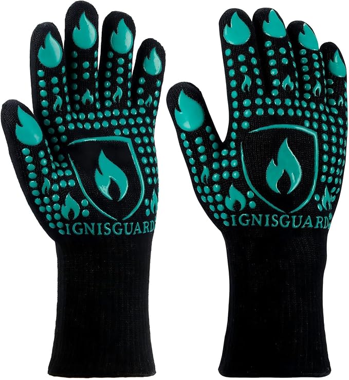 BBQ & Grill Gloves, Oven Gloves, 1472°F Silicone Oven Mitts Heat Resistant Grilling Gloves Fireproof Non-Slip for Barbecue Cooking Baking Smoking, 1-Pair (Green, Medium)