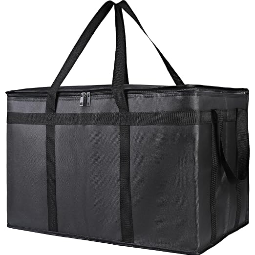 Bodaon Insulated Food Delivery Bag, XXXL Reusable Warming Bag, Black, 1Pk | Pizza Delivery Bags for Hot and Cold Food, Commercial, Large Capacity, Catering Cooler Bag for Rideshare, Warmers for Parties