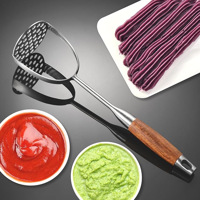 Mashed Potatoe Masher Stainless Steel - Heavy Duty Potato Masher, Professional Integrated Masher for Avocado, Potatoes, Beans, Meat, Vegetables