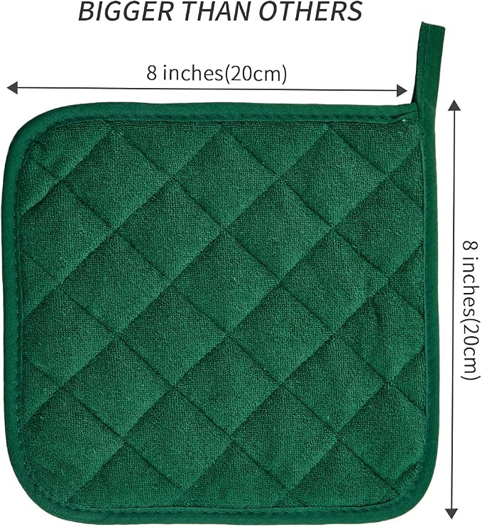 Joyhalo 5 Pack Pot Holders for Kitchen Clearance | Cotton Made, Machine Washable, Heat Resistant Potholder, Hot Pads, Trivet for Cooking and Baking, Dark Green