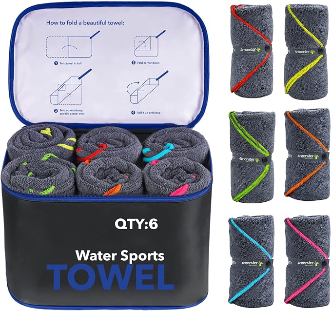4Monster 4-Pack Quick Dry Microfiber Travel Towels – Super Absorbent, Ultra-Soft Camping Towel Set with Water-Resistant Bag, Lightweight & Compact for RV, Gym, Beach, Pool, Swimming, and Family Trips