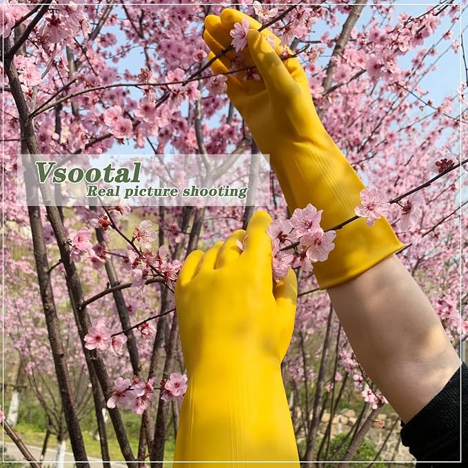 8 Pairs Reusable Household Cleaning Gloves, Rubber Kitchen Dishwashing Gloves,Extra Thickness, Long Sleeves, for Washing Dishes, Pet Care(X-Large, Yellow)