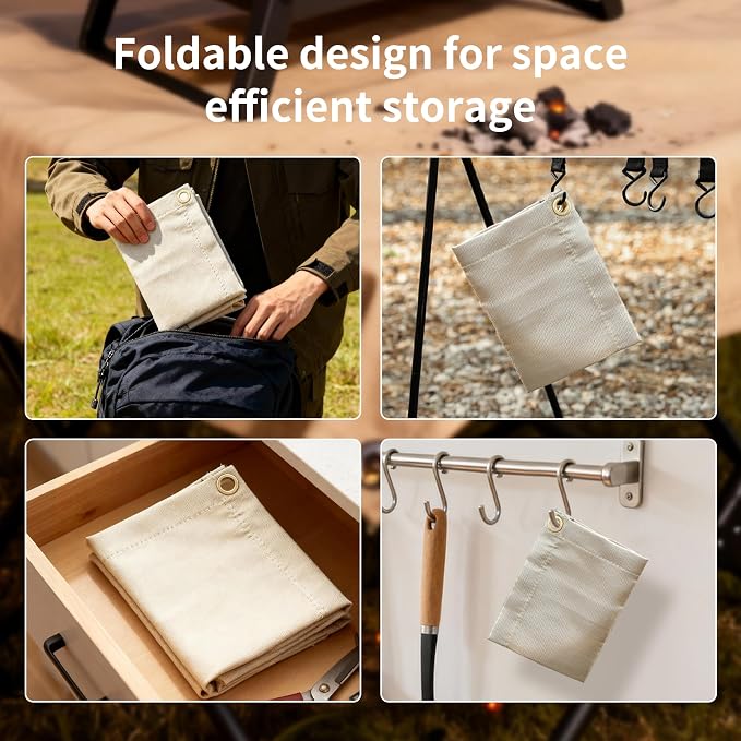 Fireproof Blanket,Made of Fiberglass with Bound Edges and Metal Perforations, can be Laid Flat or Hung up, Suitable for Camping, Home fire Protection,BBQ Grill mats (Khaki 23.75" x 31.5")