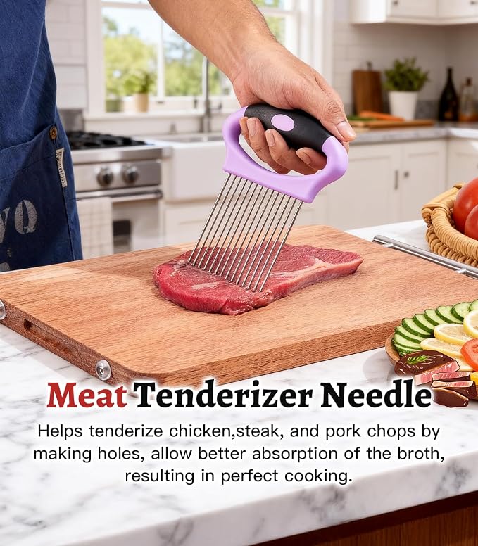 Large Onion Holder for Slicing, Stainless Steel Onion Slicer Holder with Protect Cover, Onion Cutter Vegetable Chopper for Slicing of Tomato Avocados, Cool Kitchen Gadgets