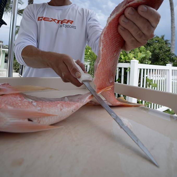 Dexter Outdoors SOFGRIP 9" Flexible Fillet Knife with Edge Guard | High-carbon American stainless blade resists corrosion. Slip-resistant soft grip and edge guard included, made in USA.