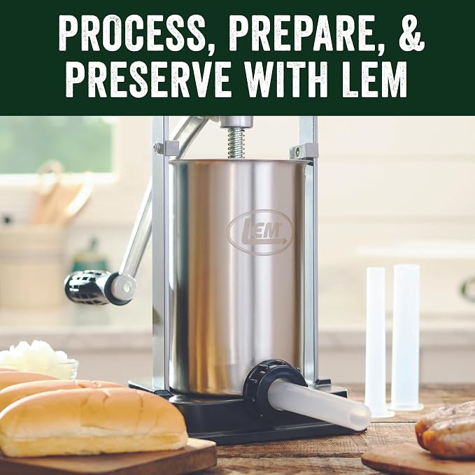 LEM Products 5 lb Sausage Stuffer, For Beginners & First-Time Sausage Making, Includes Stuffing Tubes, Removable Cylinder for Easy Cleaning, Air-Release Piston, Meat Stuffer Machine