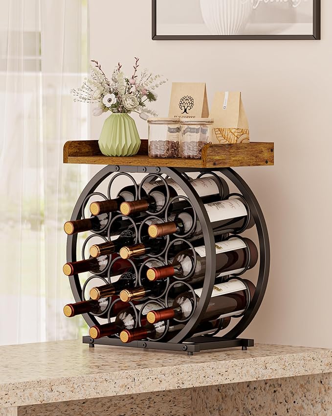 X-cosrack Countertop Wine Rack with Wooden Tabletop (14 Bottles)