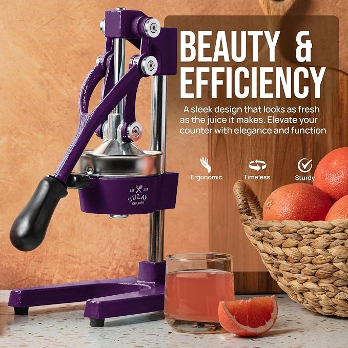 Zulay Kitchen Cast Iron Juicer - Heavy Duty Manual Juicer with Detachable Strainers for Easy Cleaning, Orange Juice Press for Citrus Fruits, Perfect for Bartenders, Juice Lovers & Health Enthusiasts