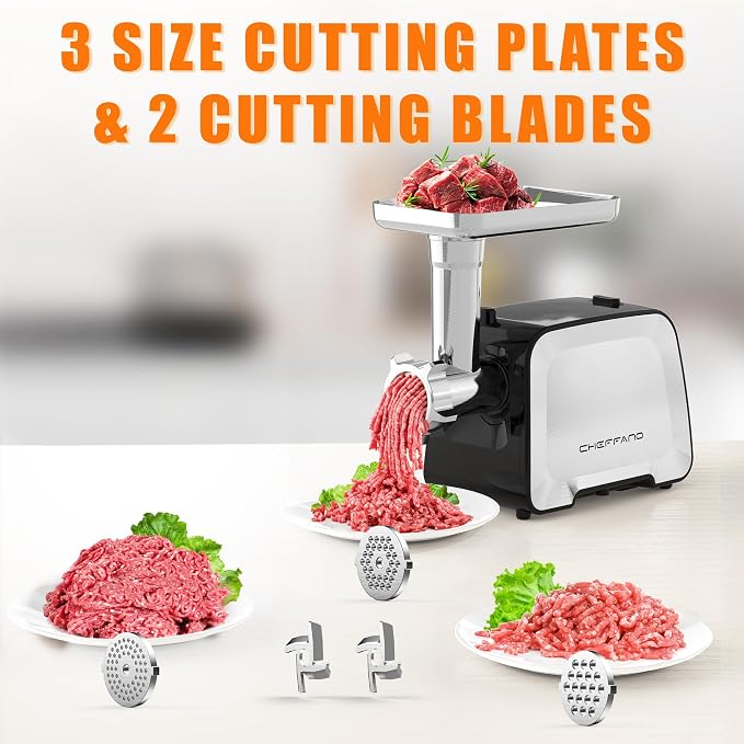 Electric Meat Grinder, Stainless Steel Sausage Stuffer Maker With 2 Blades, 3 Plates, Sausage Tube & Kubbe Kit, [2000W Max] Heavy Duty for Home Use