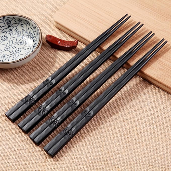 YFWOOD 5 Pairs Fiberglass Chopsticks, Dishwasher Safe Reusable Chopsticks, Non Slip Japanese Style Chop Sticks, 9.5 Inch - Black