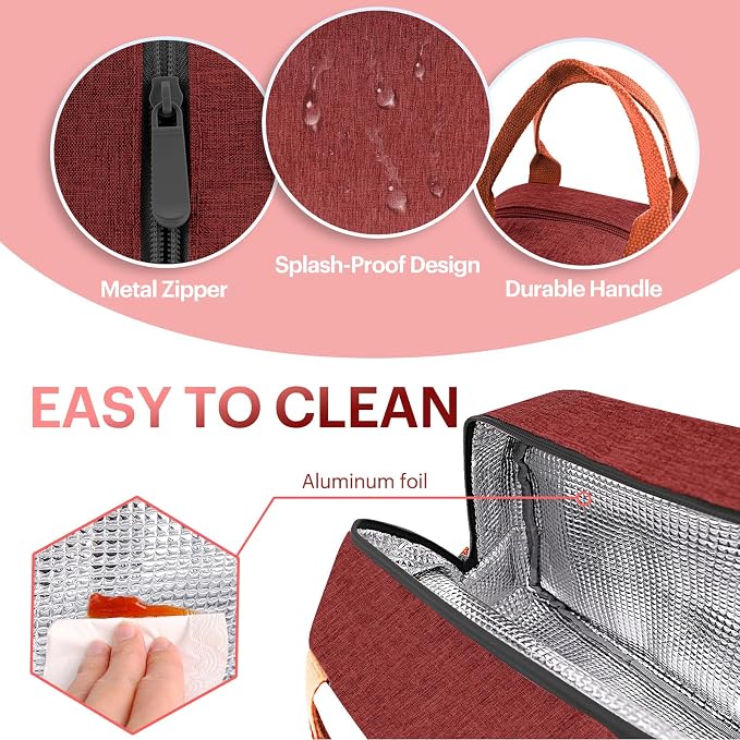 Lunch Bag for Women & Men Adult Insulated Lunch Box, Small Leakproof Cooler Food Lunch Containers Reusable High Capacity Lunch Tote Bags for Work, Travel, Outdoor - Wine Red