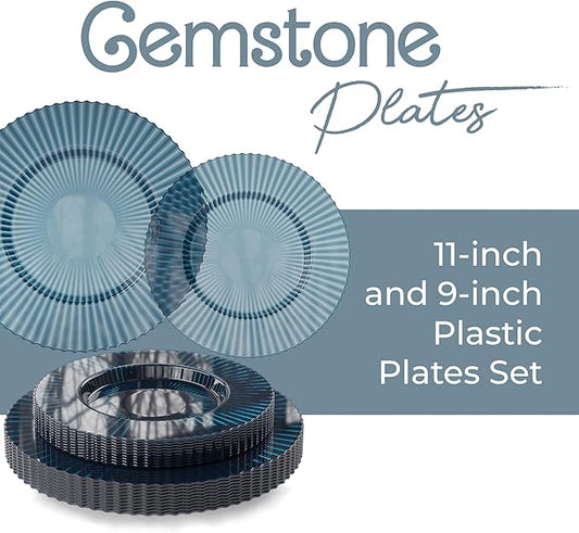 Exquisite 80 Piece Plastic Disposable Plates Set For 40 Guests I 20 X 9 Inch & 40 X 11 Inch Disposable Plastic Plates | Color: Blue | Great for Weddings Parties And Formal Occasions