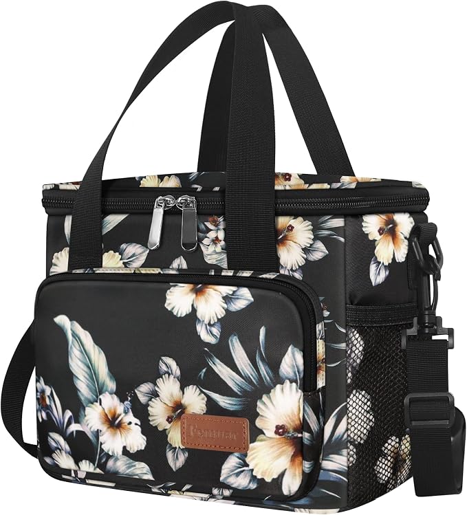 Lunch Bags for Women/Men, Insulated Lunch Bag for Work Office Picnic - Lunch Cooler Bag Leakproof Lunch Box with Adjustable Shoulder Strap - Hibiscus