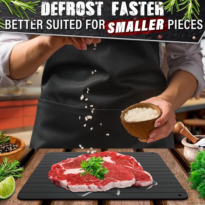 Defrosting Tray for Frozen Meat, 11.6" × 8.2", Aluminum Base, Gift Package | Rapid Thawing Tray for Frozen Meat: Steak, Chicken, Fish, Pork & Ground Beef; Non-Electric, Non-Stick Surface; Fast Defrost