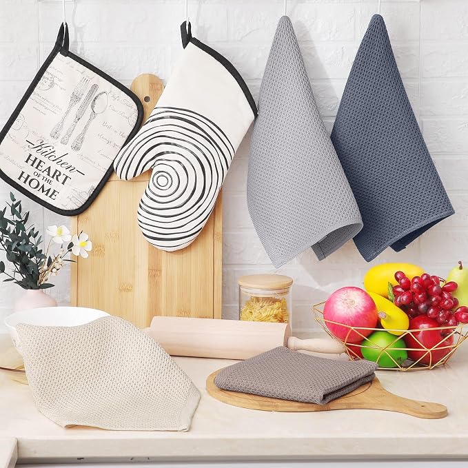 Homaxy 100% Cotton Waffle Weave Kitchen Dish Cloths, 7-Pack, Mixed Color | 12 x 12 Inches, Ultra Soft Absorbent Dish Towels, Quick Drying Dish Rags with Hanging Loop
