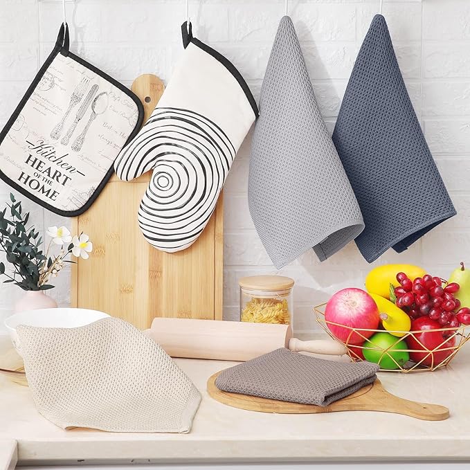 Homaxy 100% Cotton Waffle Weave Kitchen Dish Cloths, 4-Pack, Mixed Color | 12 x 12 Inches, Ultra Soft Absorbent Dish Towels, Quick Drying Dish Rags with Hanging Loop