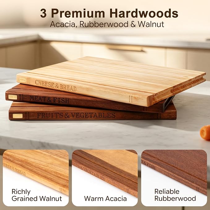 Magnetic Book Cutting Board Set with Stand for Space-Saving Kitchen | Compact Stand Keeps Boards&Knives Organized,Lightweight for Indoor Kitchen,BBQ