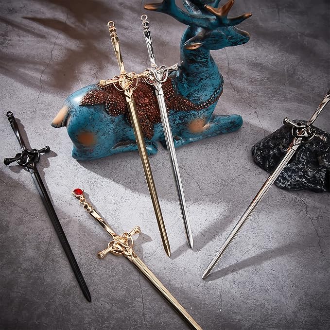 WEBEEDY 4 PCS Sword Hair Pins Metal Sword Hair Sticks for Buns, Chinese Style Hair Chopsticks Vintage Hair Stick Pins Accessories for Women Long Thick Hair Daily Wear Christmas Unique Gift (4 Color)