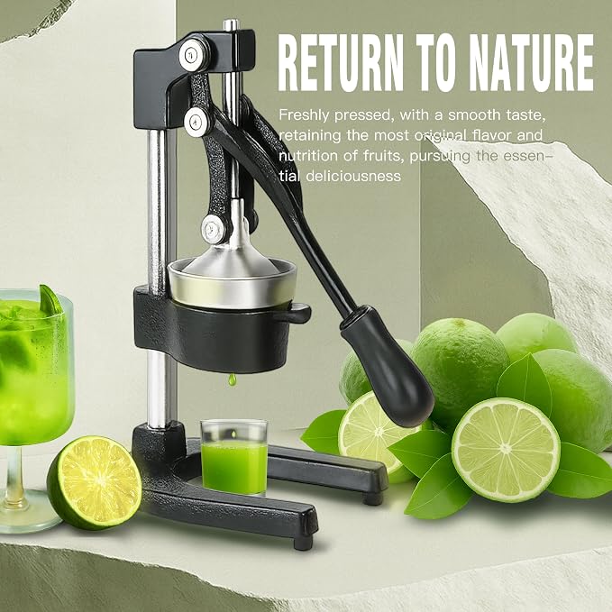 Cast Iron Juicer – Heavy Duty Manual Citrus Juicer, Professional Orange Press, Stainless Steel Lemon Squeezer & Lime Juice Extractor