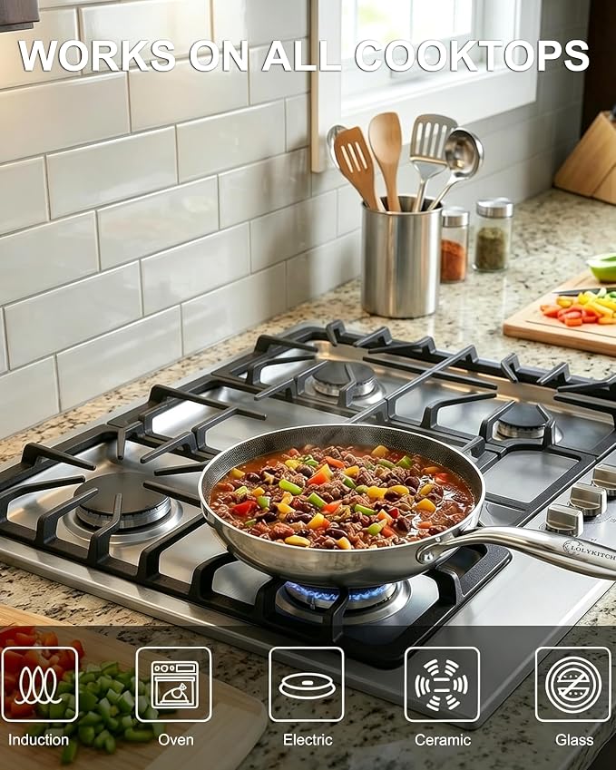 LOLYKITCH 6 QT Saute Pan with Lid & 8'' Frying Pan Set | Detachable Handle | Ceramic Nonstick | Tri-Ply Stainless Steel | Hybrid Cookware Set | Oven & Induction Ready | PFOA-FREE | For Searing Frying