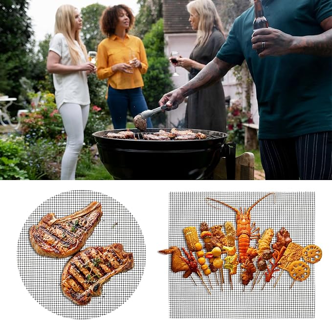 Grill Mesh Mat Set of 5 Non-Stick BBQ Grill Mats Reusable Grilling mat for Gas, Charcoal, Pellet, Oven & Air Fryer, 15.7 x 13 Inch
