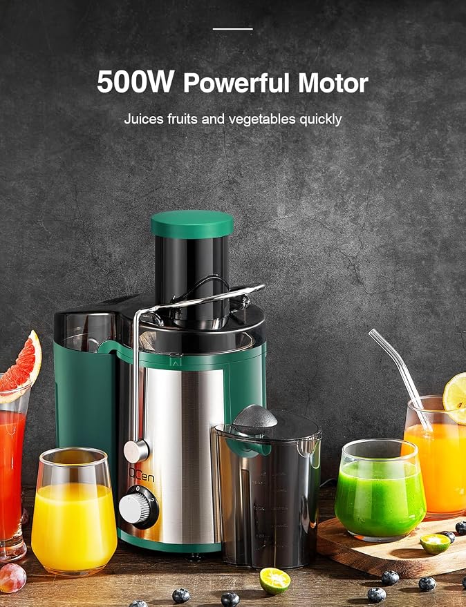 Juicer Machine 800W Centrifugal Juicer with Wide Mouth Feed Chute | For Fruits And Vegetables, Stainless Steel, BPA-Free Parts, Easy To Clean, Green, Fast Juice Extraction