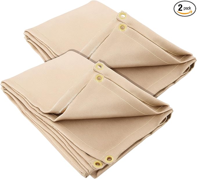 TOPDC 2 Pack Welding Blanket 4x6 ft Heavy Duty Fiberglass Heat Resistant Welding Blanket, 1022°F Heat Resistant Fabric Thickened Weld Cover with Grommets, Thermal Insulation Blanket for Smoker Grill