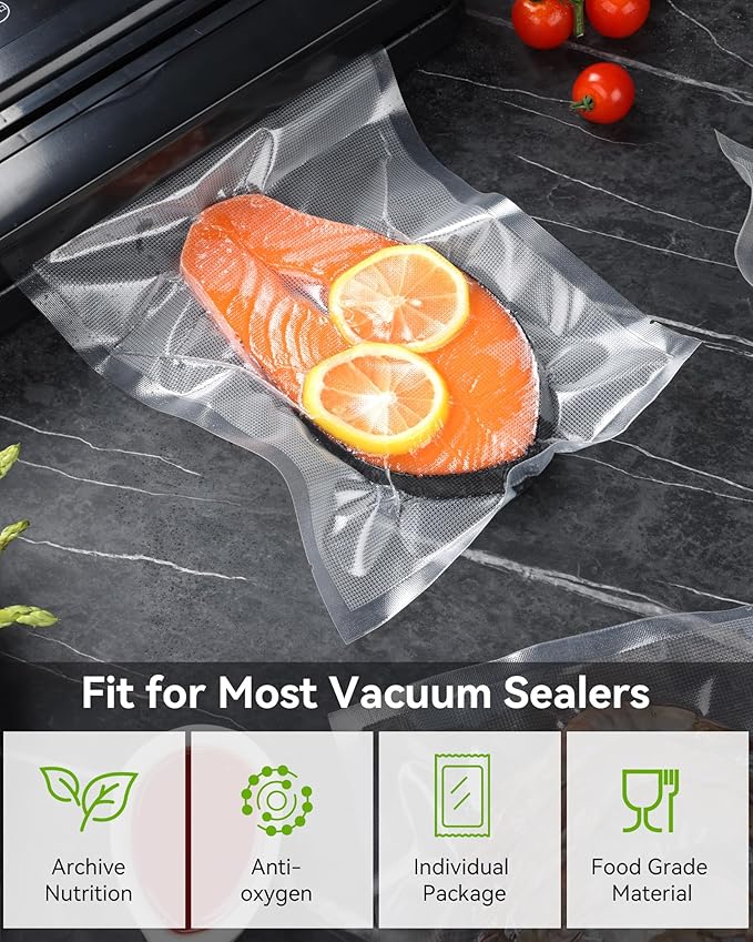 600 Vacuum Sealer Bags For Food 8x12 Inch, BPA Free Quart Freezer Sealed Bags, Compatible with All Heat Vacuum Sealers Machine, Heavy Duty, Great for vac storage, Meal Prep or Sous Vide