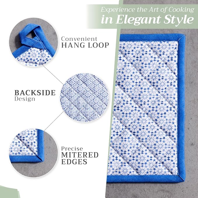 Maison d' Hermine Pot Holders 100% Cotton Potholders (8" x 8", Pack of 2) | Heat Resistant Hot Pads with Loop BBQ Cooking Baking Farmhouse Kitchen Handling Hot Pans Spring Summer - Passiflora