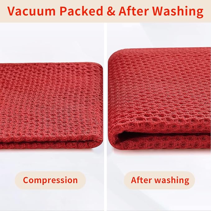 Homaxy 100% Cotton Waffle Weave Kitchen Dish Cloths, 7-Pack, Brick Red | 12 x 12 Inches, Ultra Soft Absorbent Dish Towels, Quick Drying Dish Rags with Hanging Loop