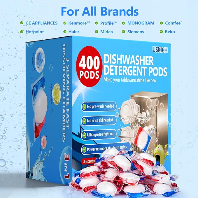 400 Count Dishwasher Pods, No Pre-Rinse Dishwasher Detergent Soap On Stain and Grease, Leaving a Virtually Spotless Shine,Dishwasher Detergent for Deep Cleaning