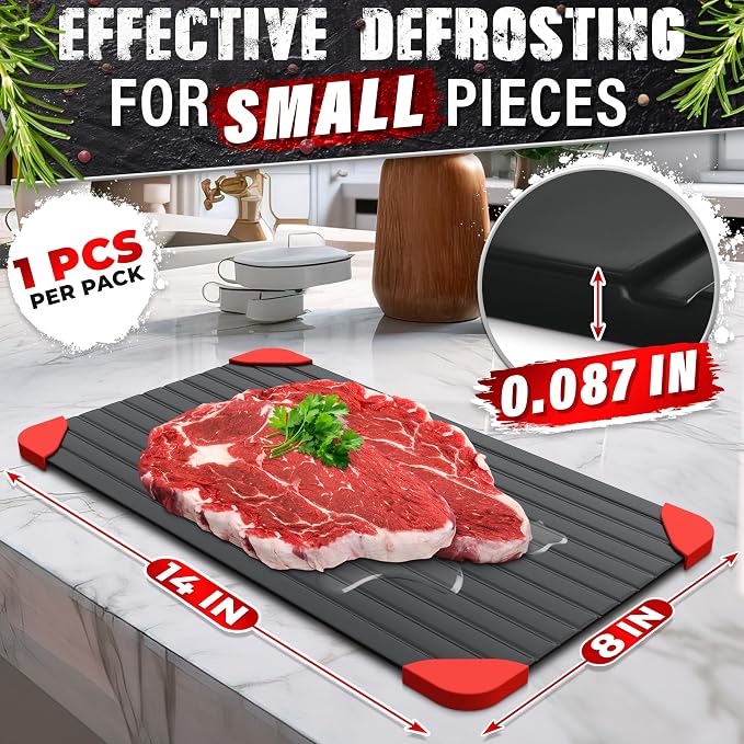 Thawing Tray for Frozen Meat, Fish, and Veggies, 14" x 8", Aluminum | Defrost Tray for Frozen Meat; Non-Stick Coating; High Heat Transfer, No Electricity; Easy Handling, Maintenance and Storage