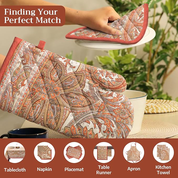 Maison d' Hermine Pot Holders 100% Cotton Potholders (8" x 8", Pack of 1) | Heat Resistant Hot Pads with Loop BBQ Cooking Baking Hotel Kitchen Handling Hot Pans Thanksgiving Christmas - Kashmir Paisley