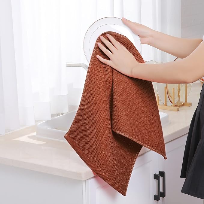 Homaxy 100% Cotton Waffle Weave Kitchen Towels, 5-Pack, Rust | 13 x 28 Inches, Ultra Soft Absorbent Dish Towels, Quick Drying Cleaning Towels
