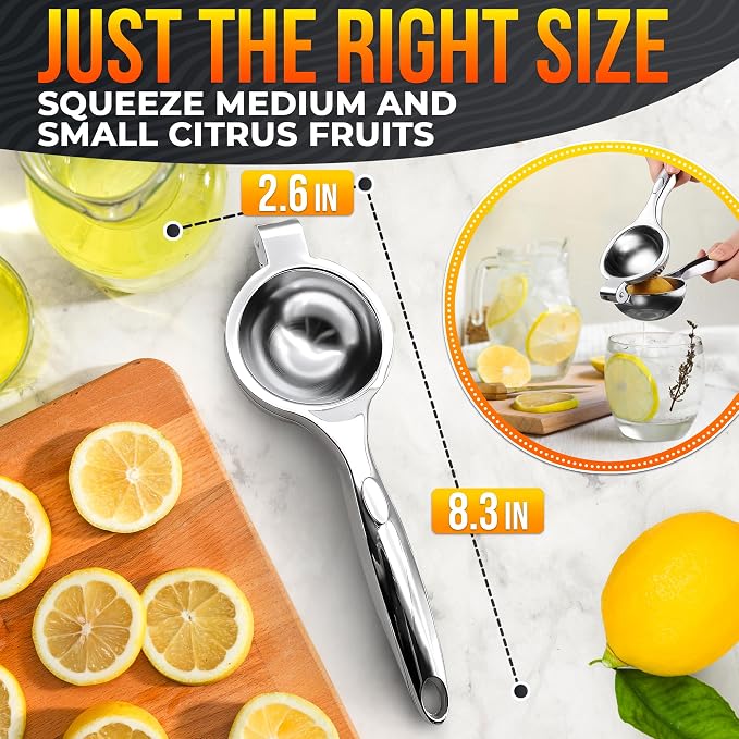 Lemon Squeezer Stainless Steel, Heavy-Duty Handheld Juicer for Limes | Ergonomic Citrus Hand Press, Gets Max Juice Out in Seconds - Dishwasher Safe, for Cocktails, Marinades, and Salad Dressings