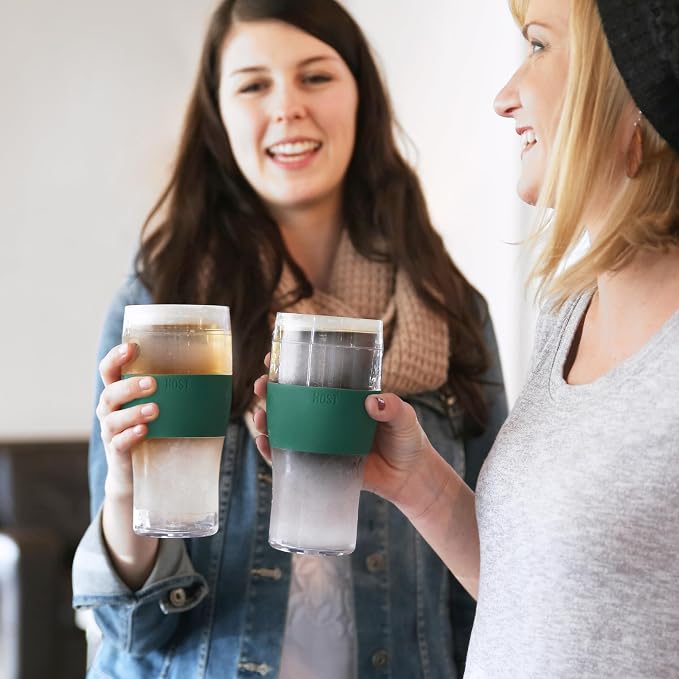 Host Freeze, Frozen Mugs, Freezable Pint Set, Beer Keep Your Drinks Cold, Double Walled Insulated Glasses, Tumbler for Iced Coffee, 16oz, Set of 2, Green
