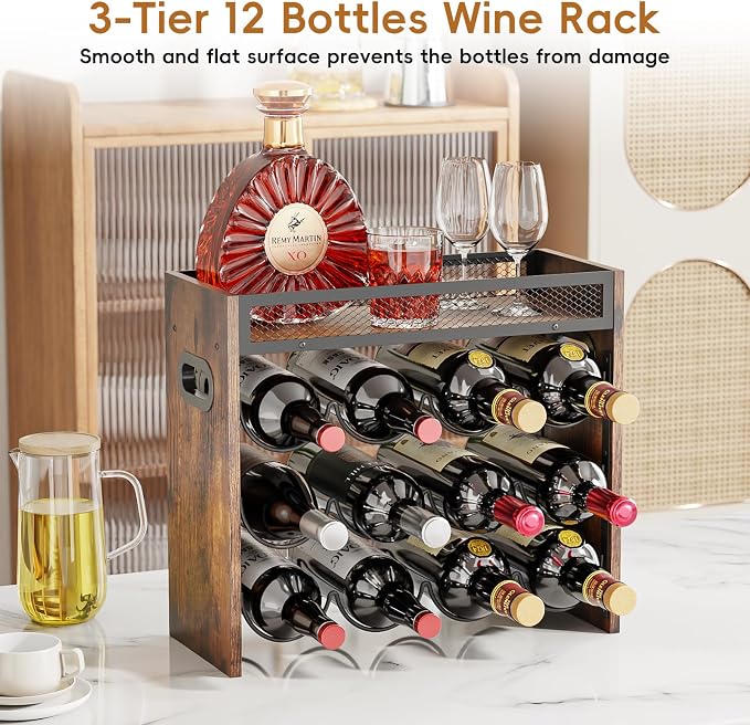 KLM 3-Tier Wine Rack, can Hold 12 Bottles.Suitable for Home Kitchens, Restaurants, Food Pantries, cabinets, and Bars.