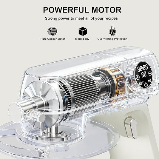 8.45 QT All Metal Dough Mixer,10 Speed Large Capacity Kitchen Stand Mixer with Digital Timer & Tilt-Head, Electric Mixer with Whisk Dough Hook Mixing Beater for Baking,Cakes,Cookie,Bread,Salad(White)